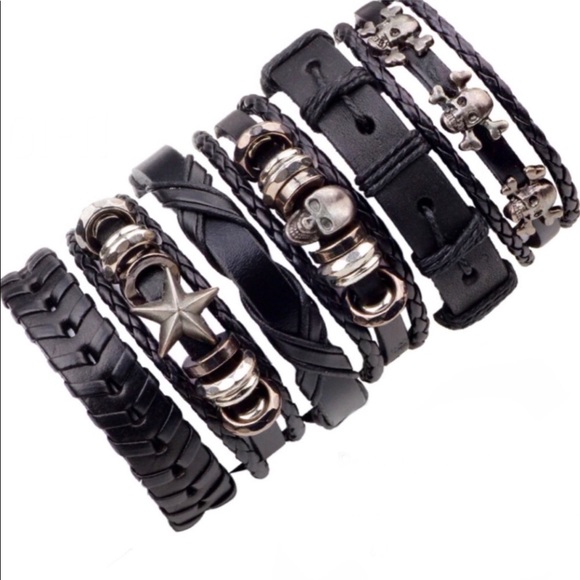Fashion Jewelry Other - NEW Black Leather Mens Bracelets SET OF 2